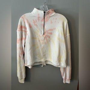 American Eagle white quarter zip with yellow and pink tie dye